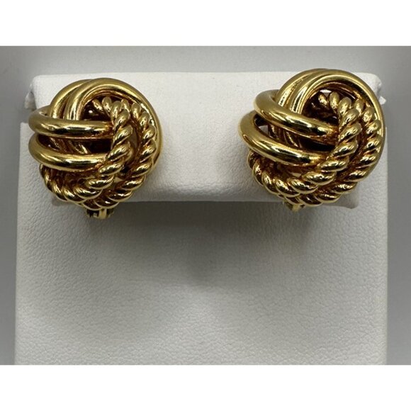 Vintage NAPIER Woven Knot Gold Tone Textured Screw On Clip On Earrings - Picture 2 of 7